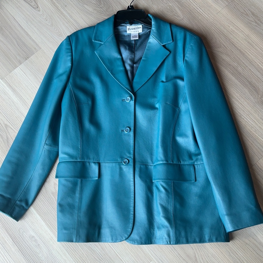 Pendleton Leather Vintage Blazer/Jacket Teal L/Xl - image 2